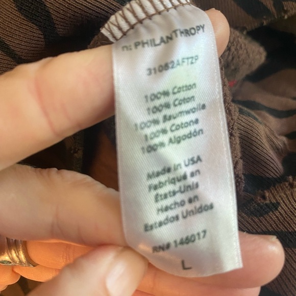 n:Philanthropy Sicily Animal Print Brown Distressed Hooded Sweatshirt - Picture 7 of 8